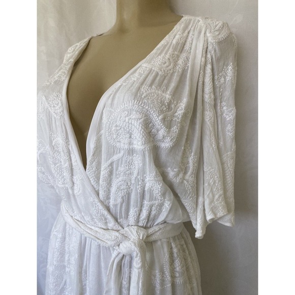 Alice + Olivia Clarine White Wrap Midi Dress V Neck Belt Flutter Sleeve … - Picture 5 of 10
